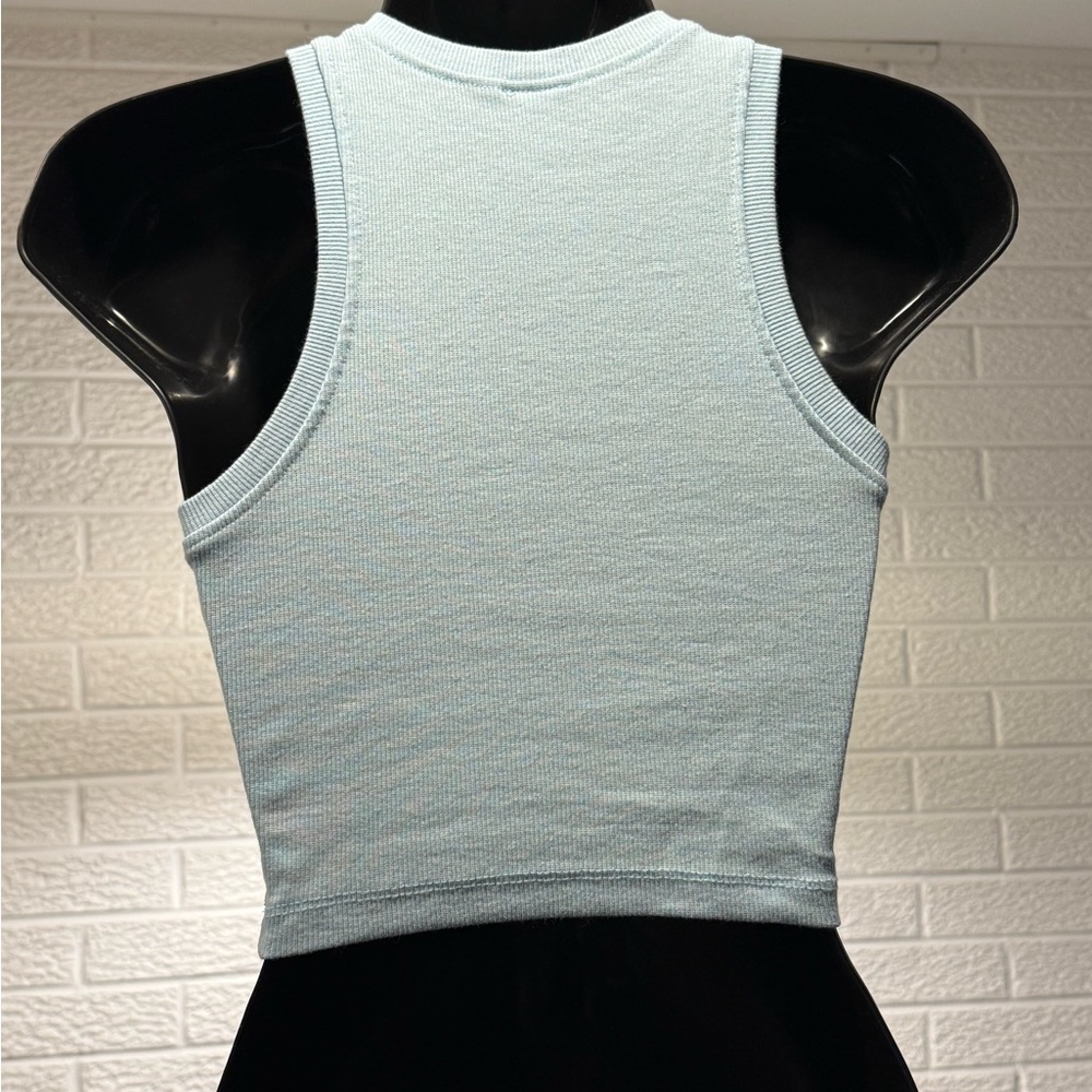 Baby Blue Sleeveless Crop Tank Top Fitted - Picture 2 of 3